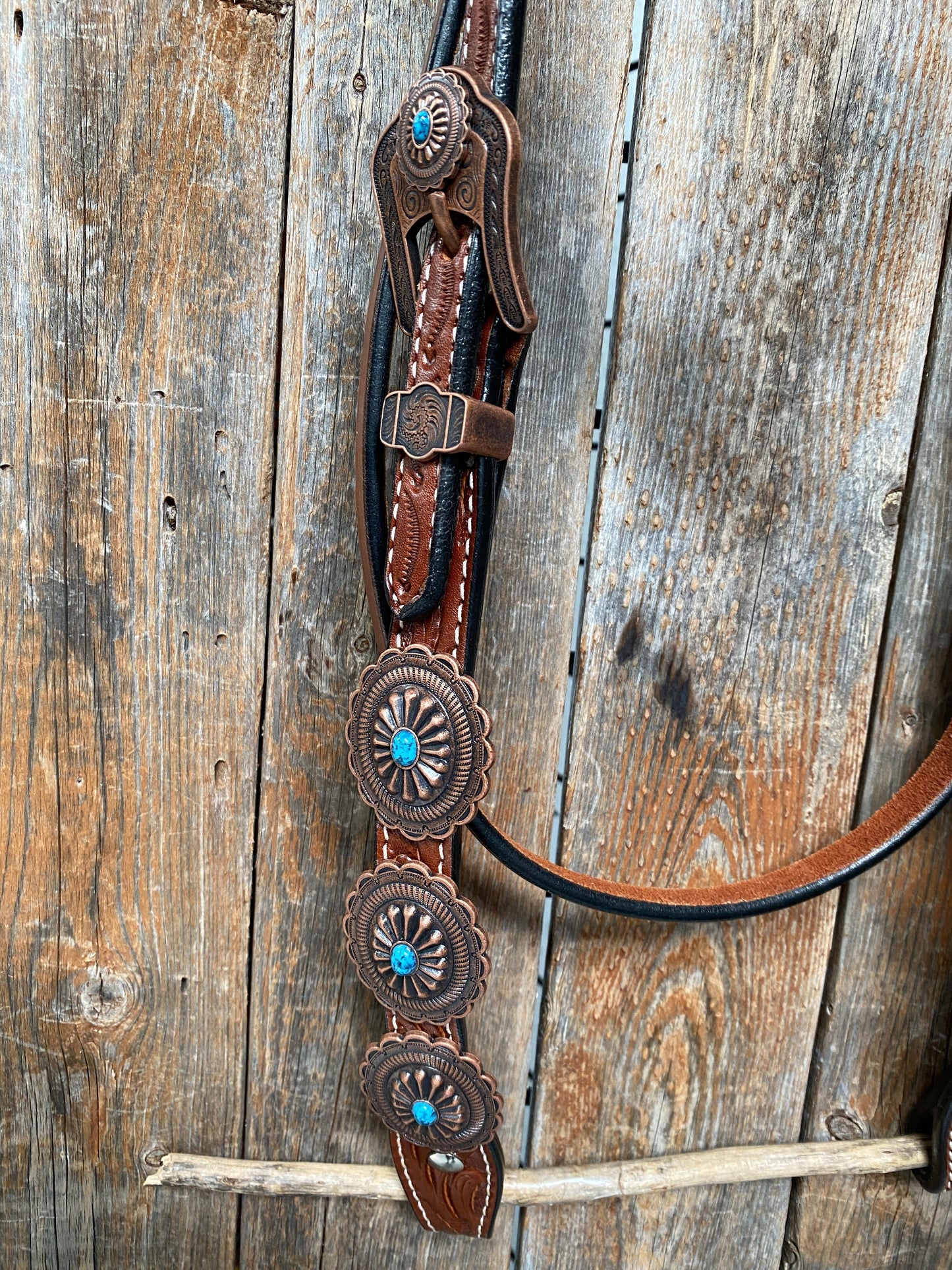Medium Oil Navajo Style Copper Turquoise Browband & Breastcollar Tack Set #BBBC448