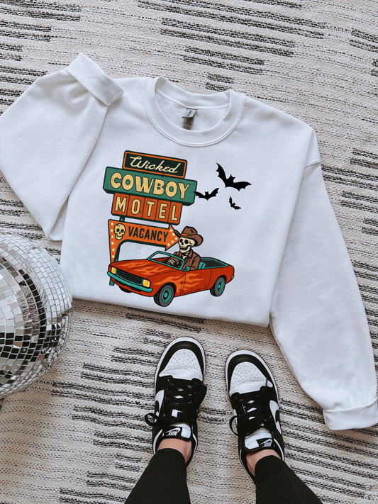 Wicked Cowboy Motel Tee or Crewneck