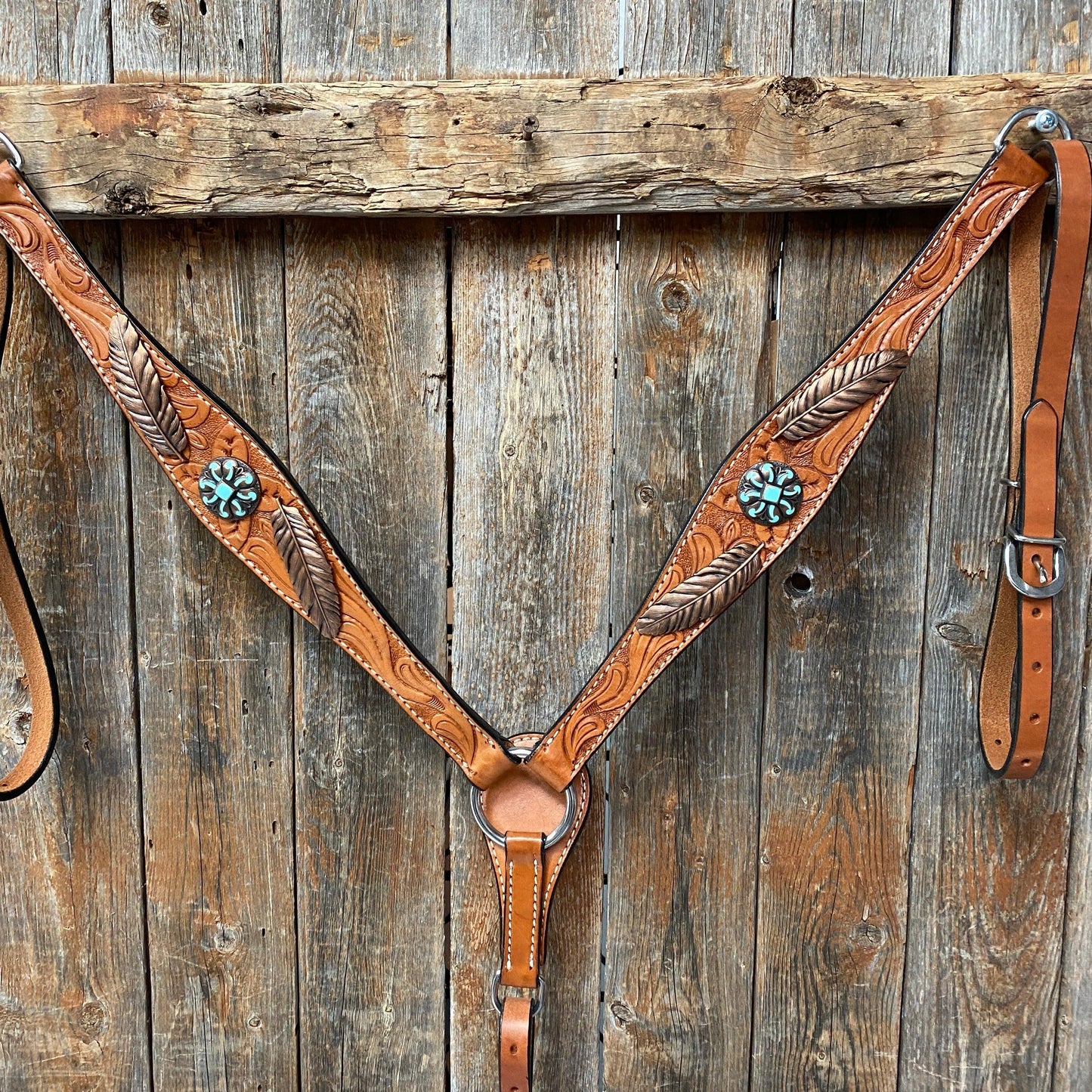Light Oil V Brow Turquoise and Copper Browband & Breastcollar Tack Set #BBBC443