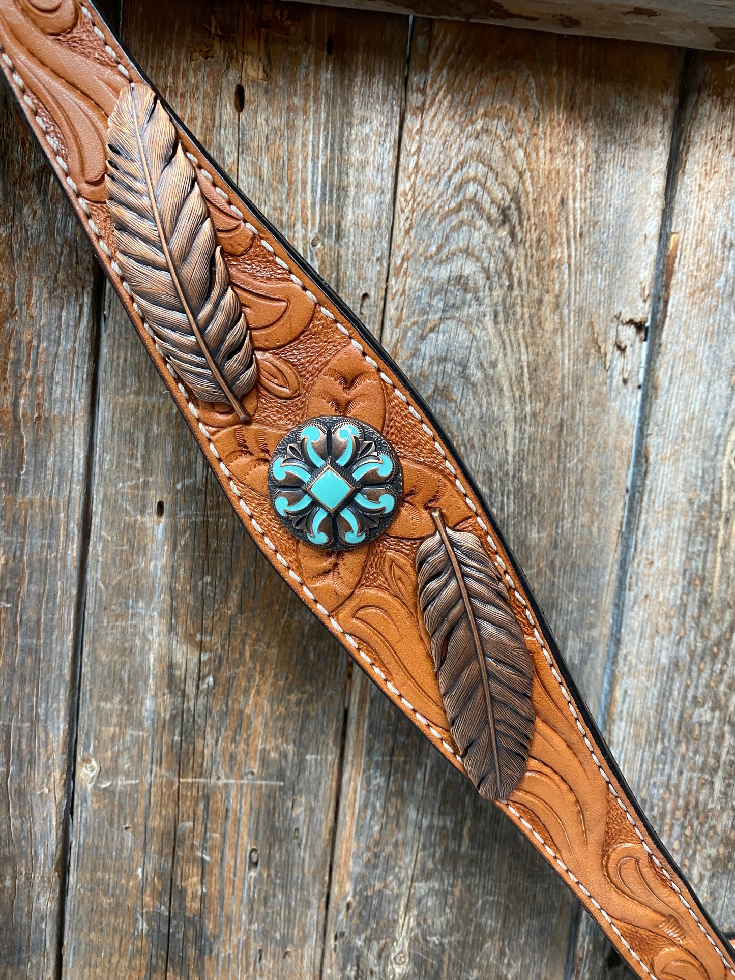 Light Oil V Brow Turquoise and Copper Browband & Breastcollar Tack Set #BBBC443