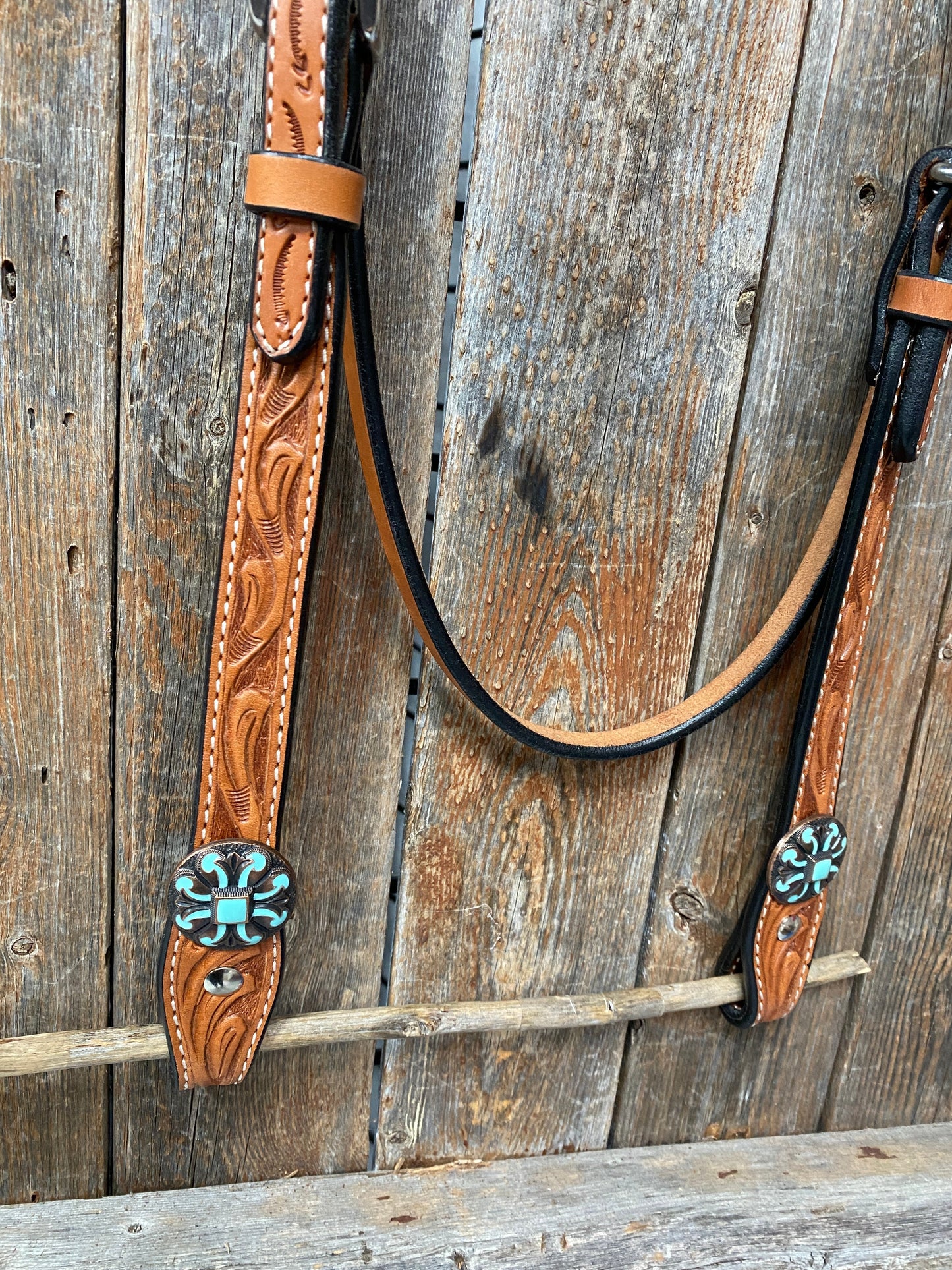 Light Oil V Brow Turquoise and Copper Browband & Breastcollar Tack Set #BBBC443