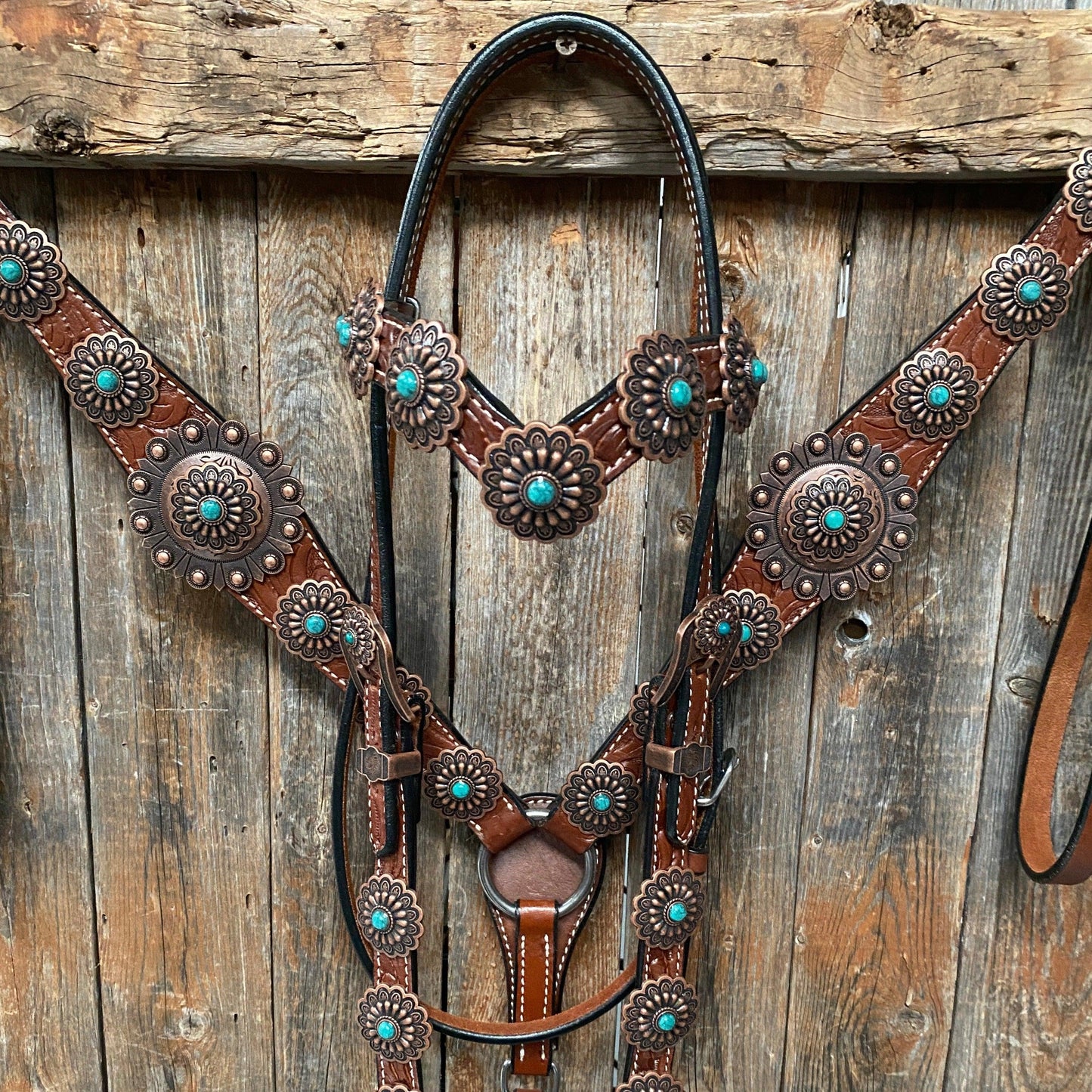 Medium Oil Copper Turquoise Browband Tack Set  #BBBC468