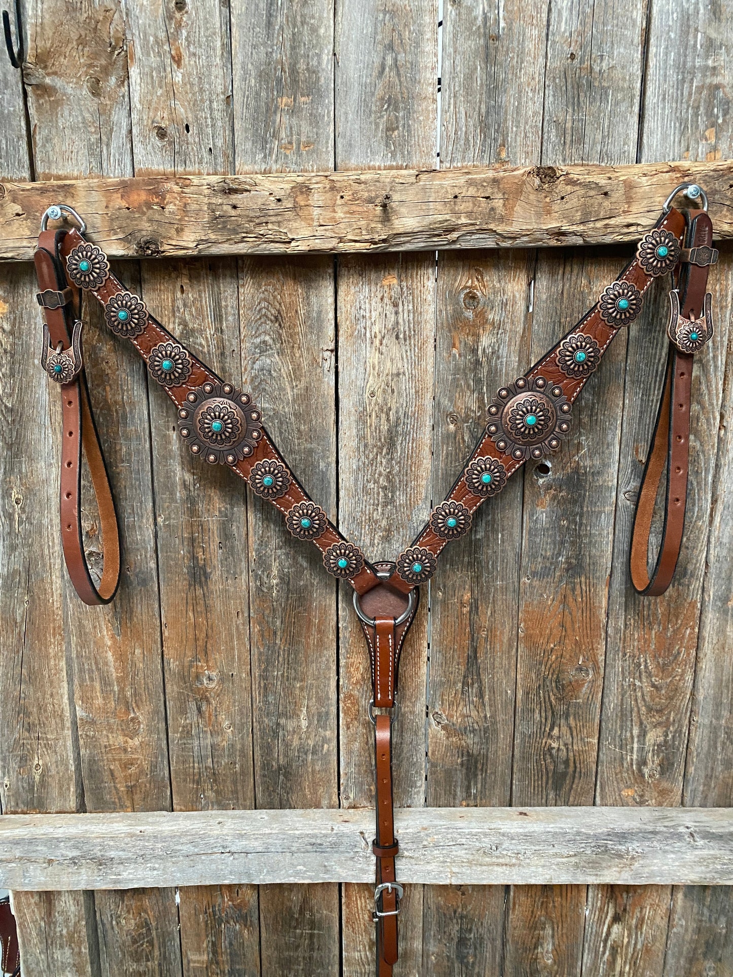 Medium Oil Copper Turquoise Browband Tack Set  #BBBC468