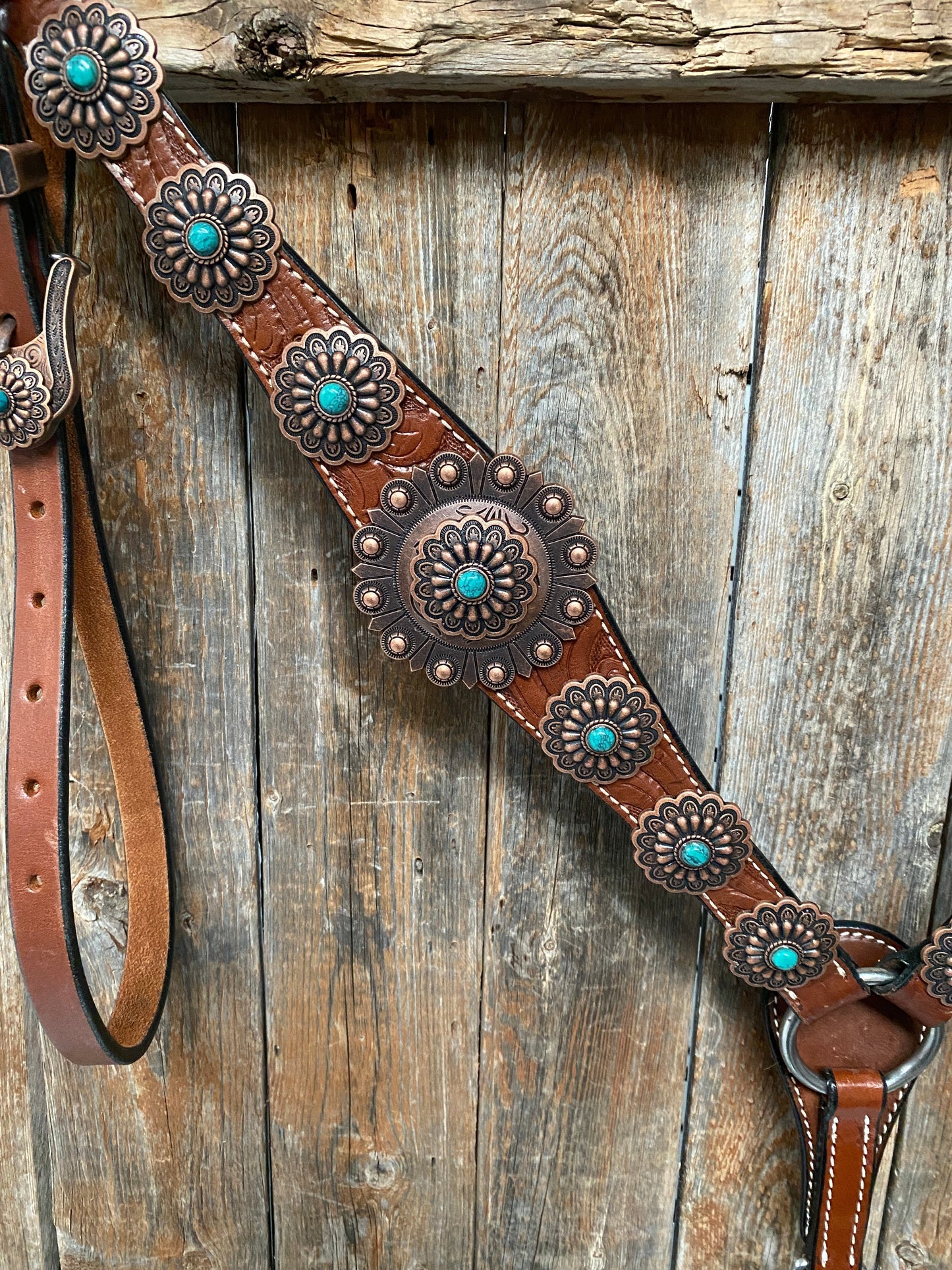 Medium Oil Copper Turquoise Browband Tack Set  #BBBC468