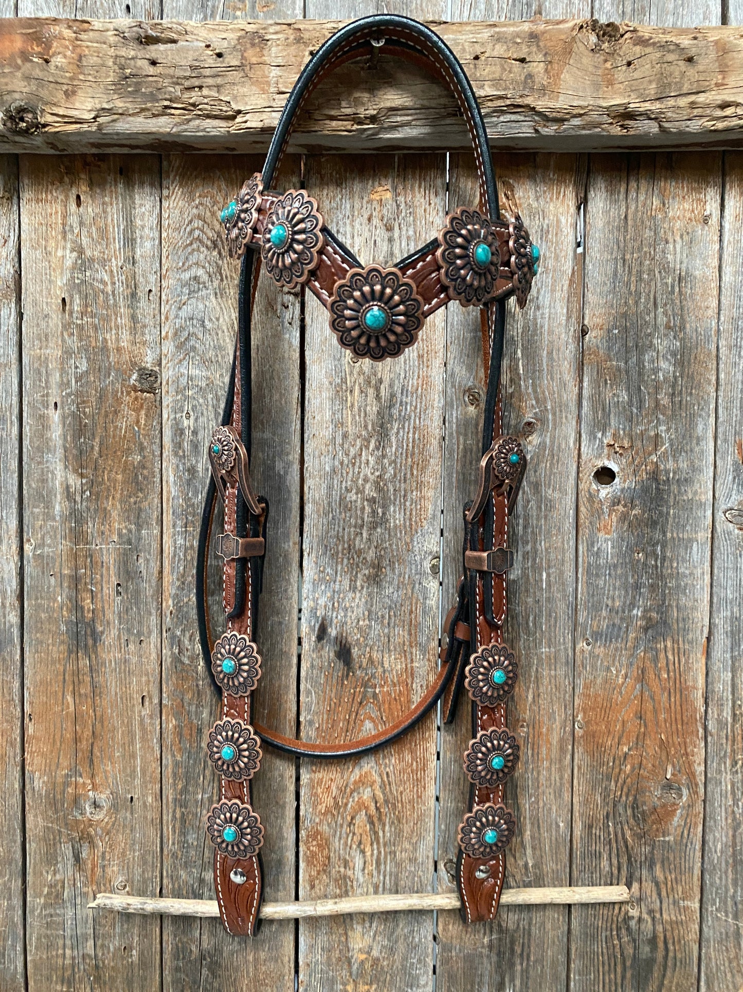 Medium Oil Copper Turquoise Browband Tack Set  #BBBC468