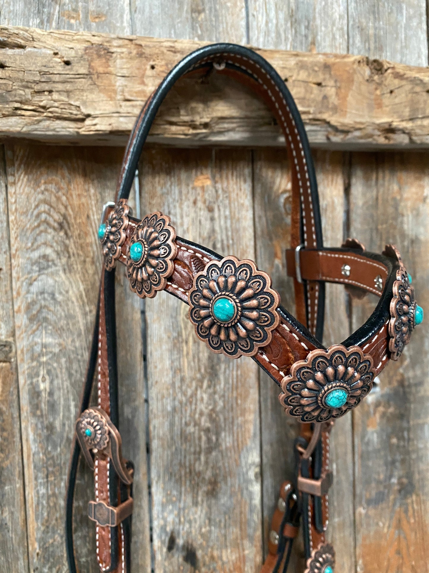 Medium Oil Copper Turquoise Browband Tack Set  #BBBC468
