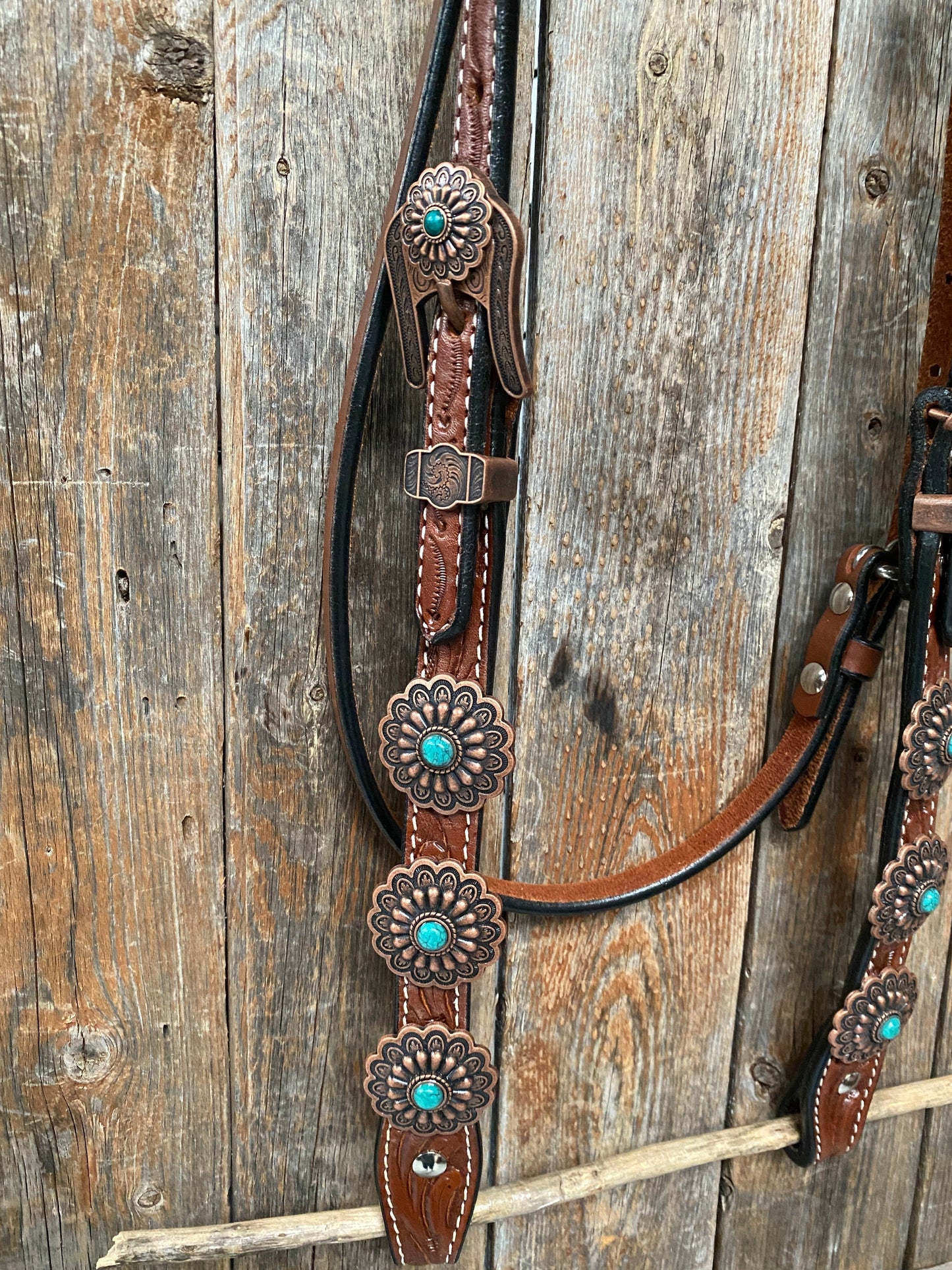 Medium Oil Copper Turquoise Browband Tack Set  #BBBC468