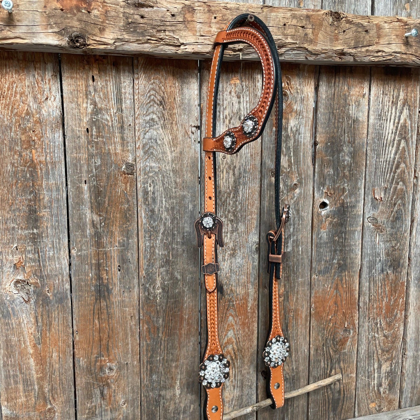 Light Oil Basketweave Clear Browband/One Ear Tack Set  #BBBC497