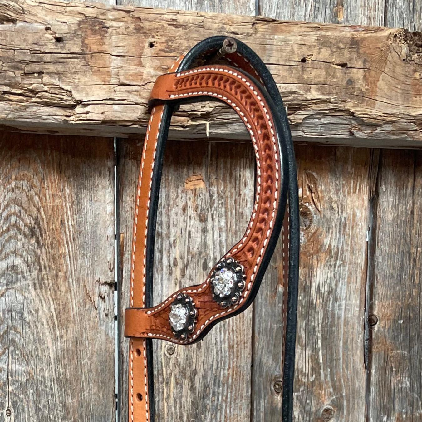 Light Oil Basketweave Clear Browband/One Ear Tack Set  #BBBC497