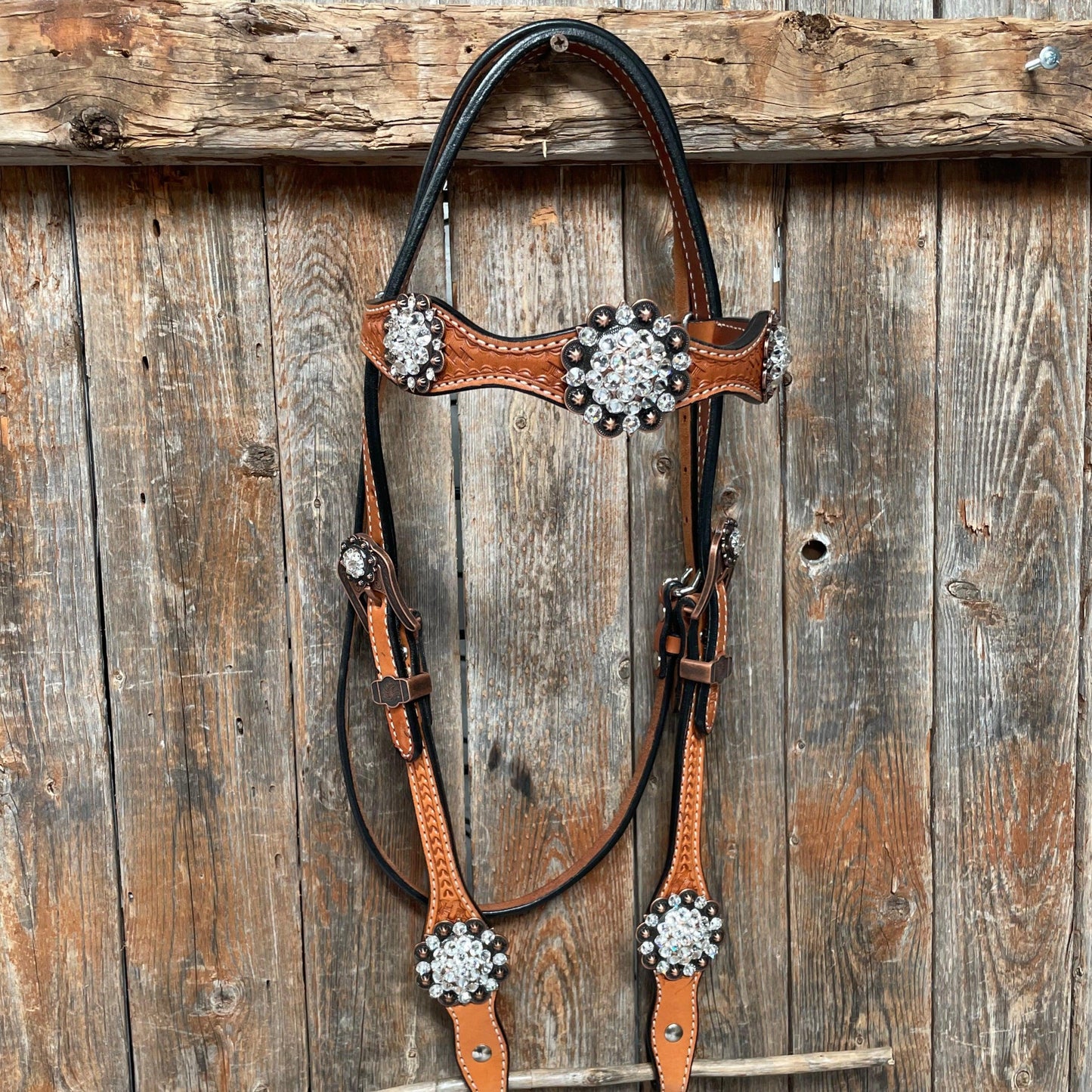 Light Oil Basketweave Clear Browband/One Ear Tack Set  #BBBC497