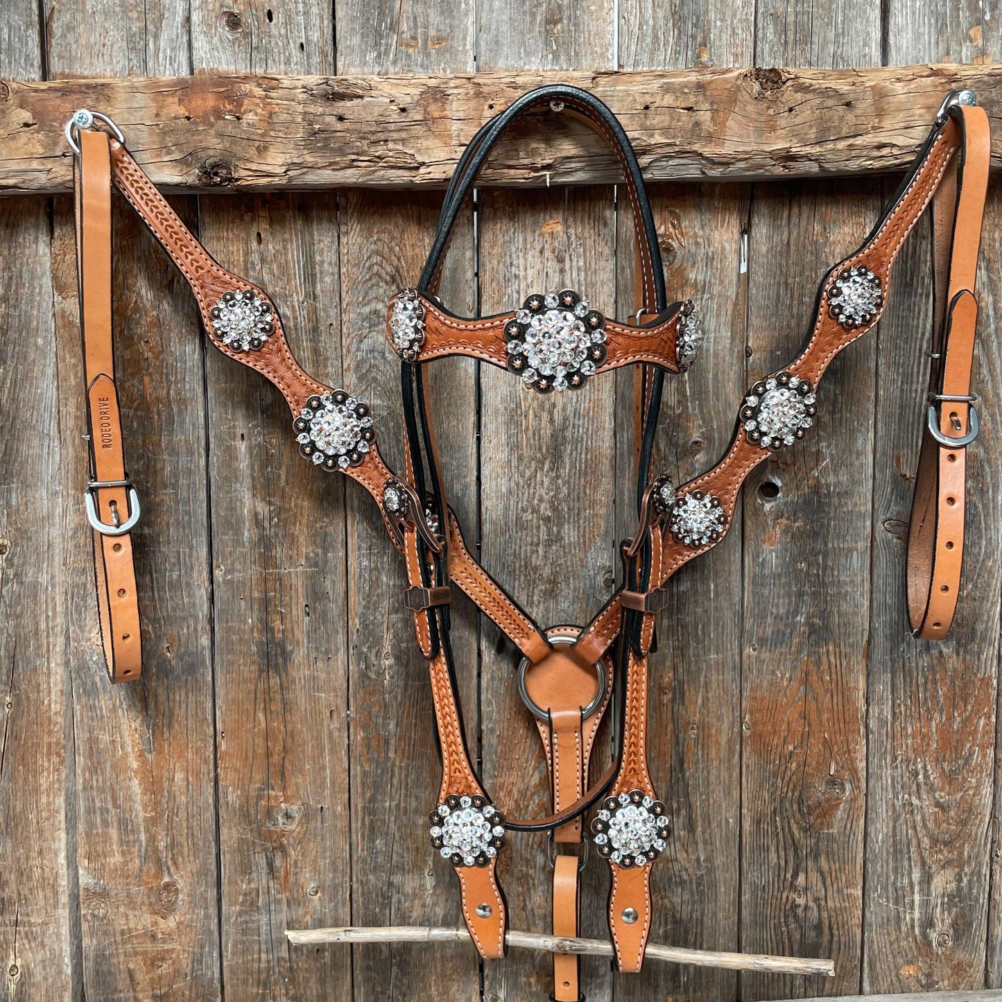 Light Oil Basketweave Clear Browband/One Ear Tack Set  #BBBC497