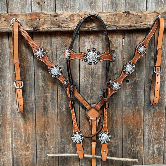 Light Oil Basketweave Clear Browband/One Ear Tack Set  #BBBC497