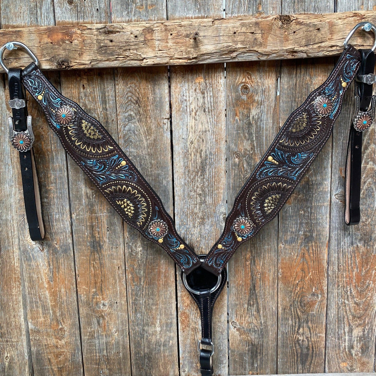 Dark Oil Blue and Gold  Browband & Breastcollar Tack Set #BBBC505