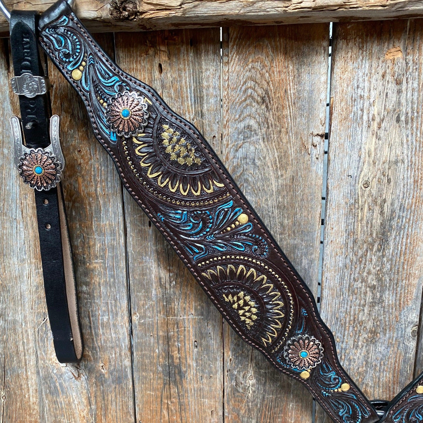 Dark Oil Blue and Gold  Browband & Breastcollar Tack Set #BBBC505