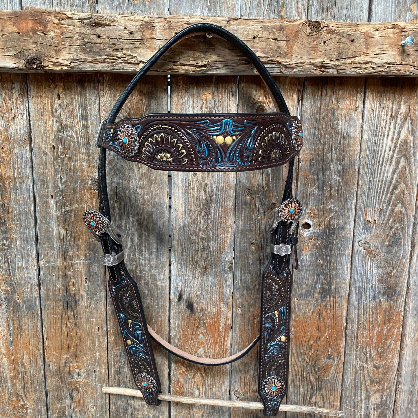 Dark Oil Blue and Gold  Browband & Breastcollar Tack Set #BBBC505