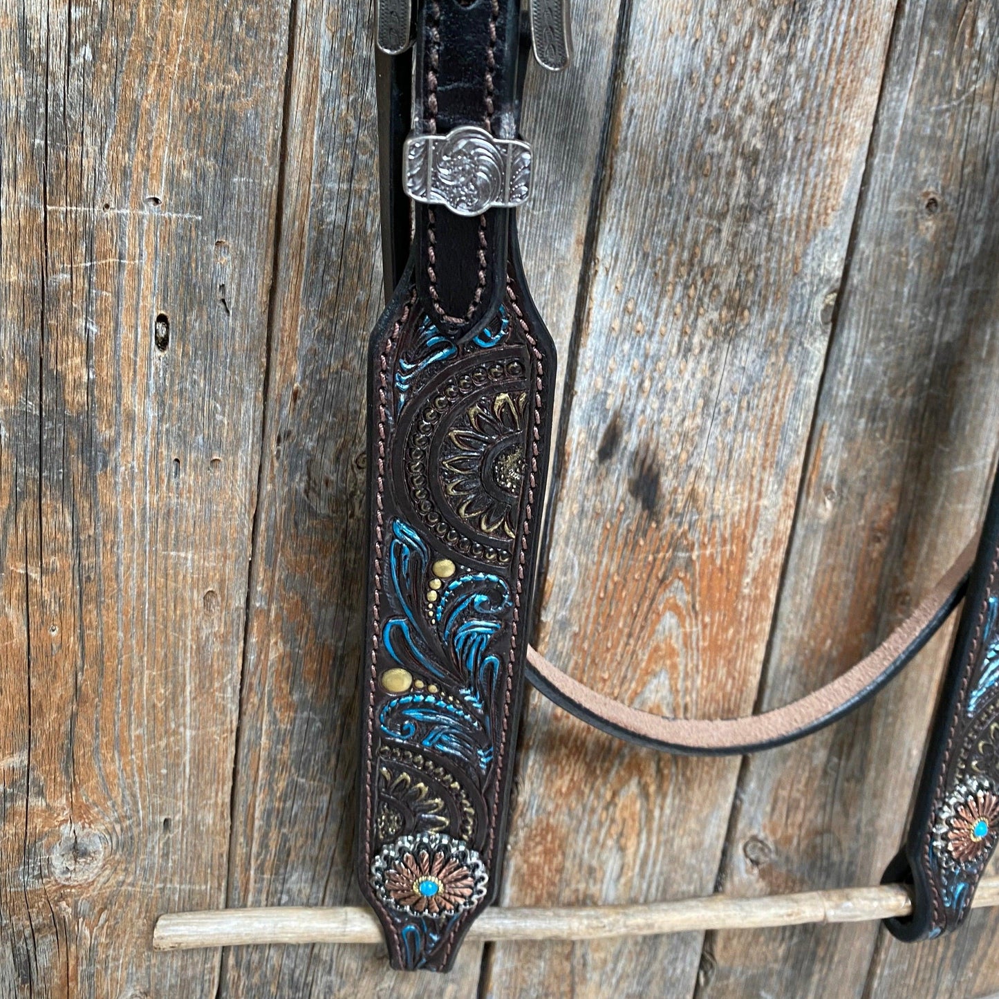 Dark Oil Blue and Gold  Browband & Breastcollar Tack Set #BBBC505