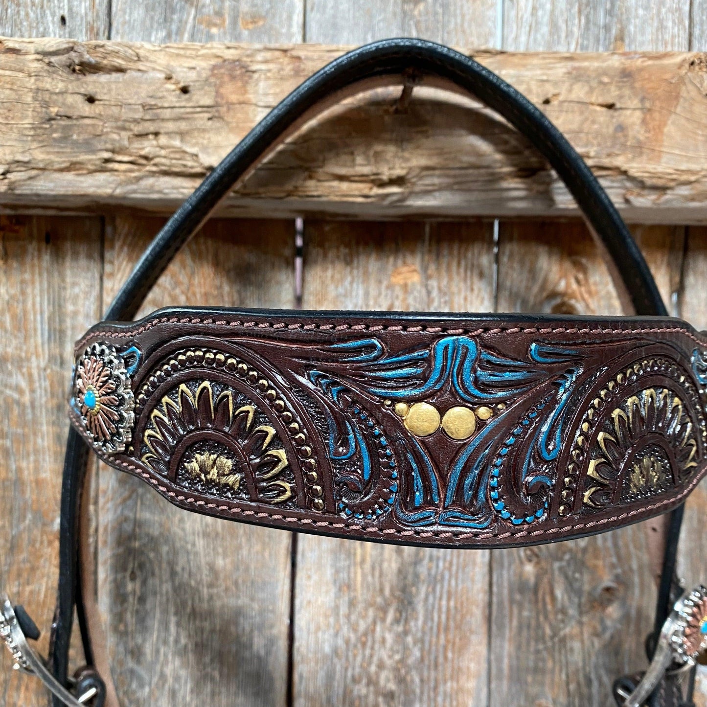 Dark Oil Blue and Gold  Browband & Breastcollar Tack Set #BBBC505