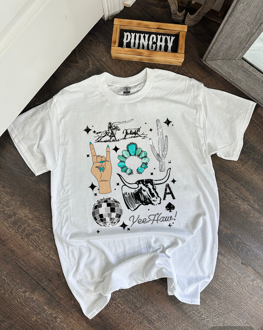 Punchy Collage Tee or Crewneck