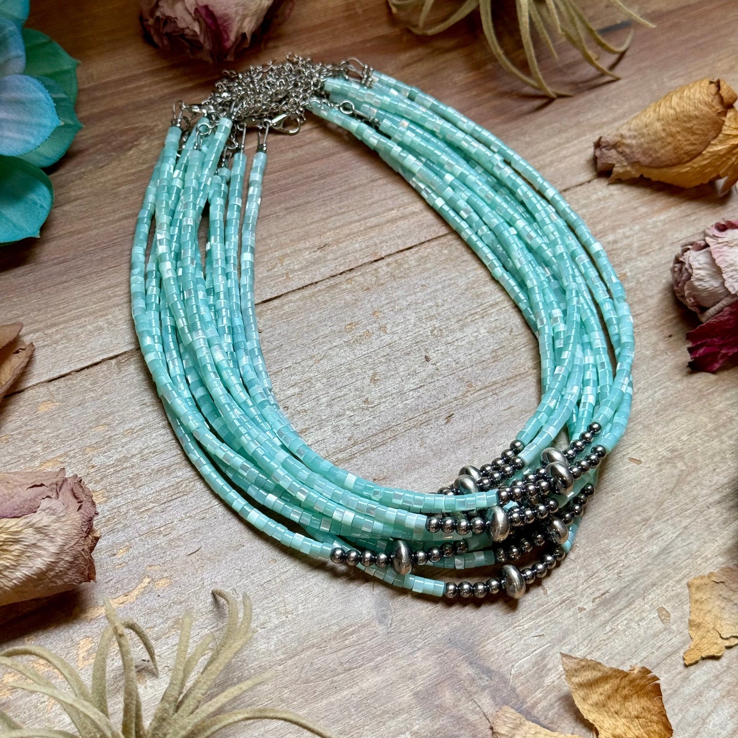 Turquoise Shell Heishi Necklace – 15"