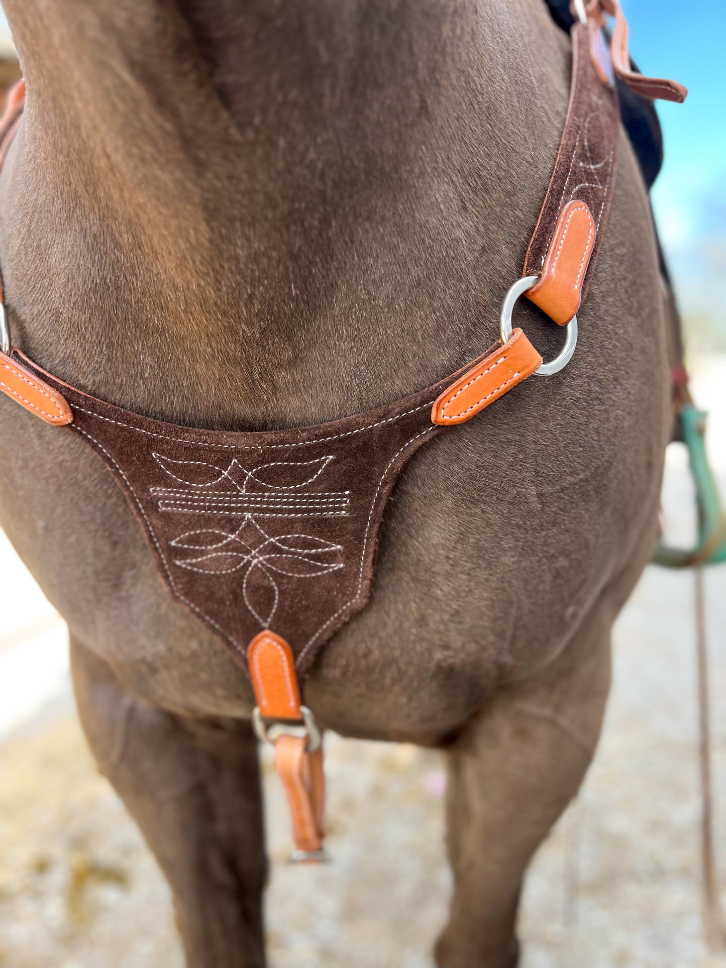 Chocolate Suede Bootstitch Bikini Breast Collar