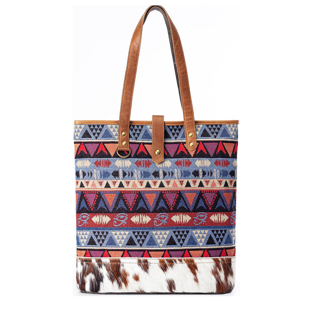Beautiful Night Western Cowhide & Canvas Tote Bag