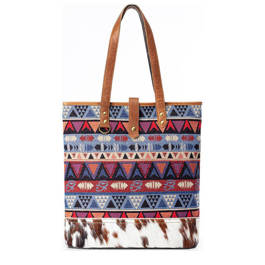 Beautiful Night Western Cowhide & Canvas Tote Bag