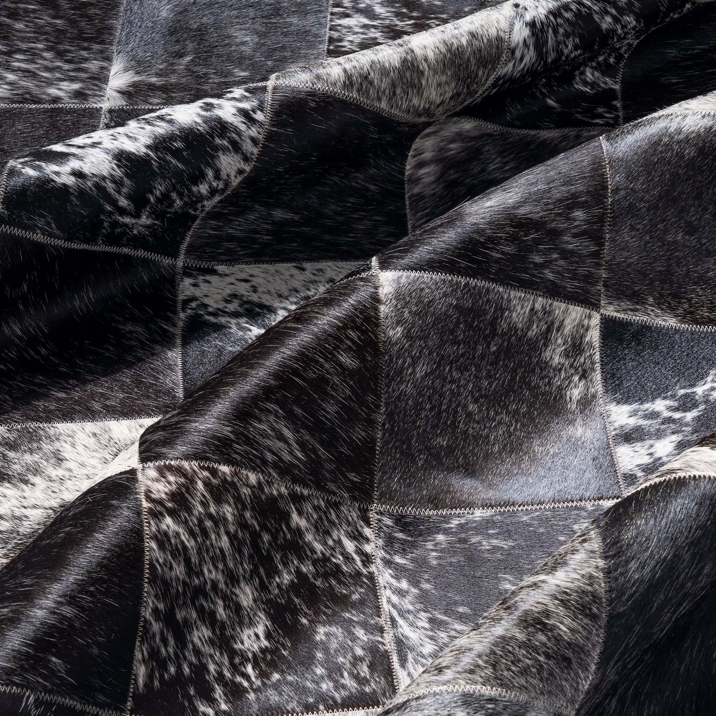 Black Salt and Pepper Patchwork Cowhide Rug