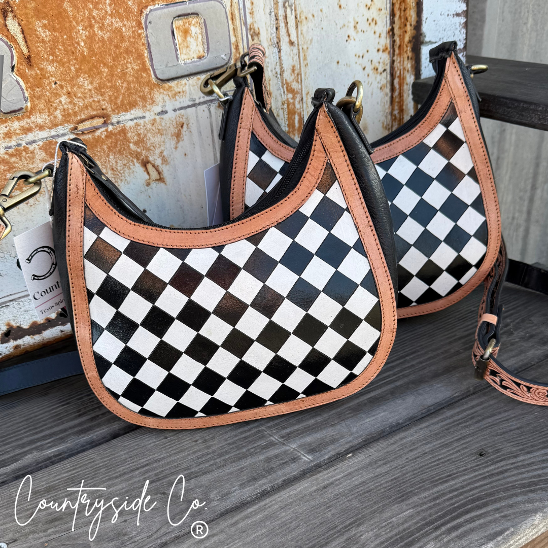 Brim Checkered Leather Conceal Carry Purse