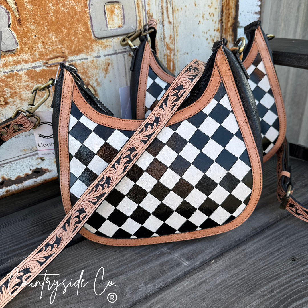 Brim Checkered Leather Conceal Carry Purse