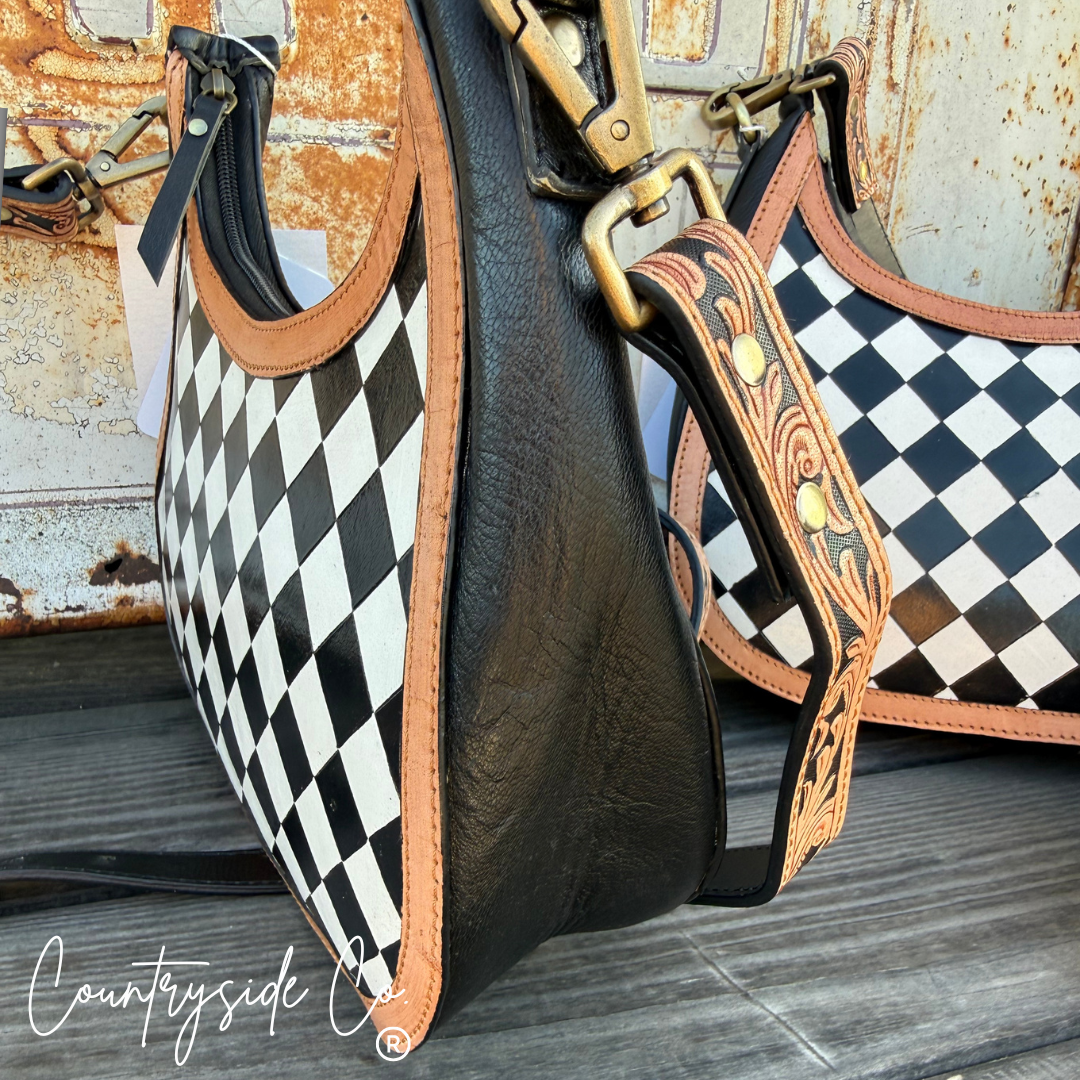 Brim Checkered Leather Conceal Carry Purse