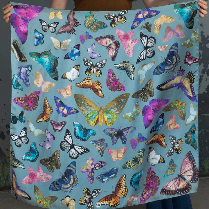 Butterflies Long Scarf - Chambray Blue