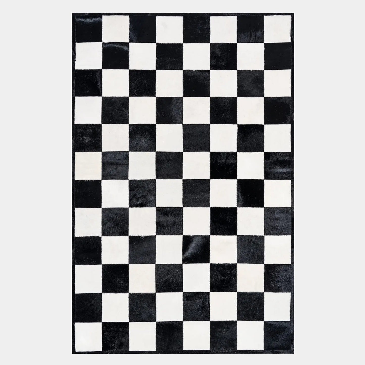 Checkers Black and White Patchwork Cowhide Rug