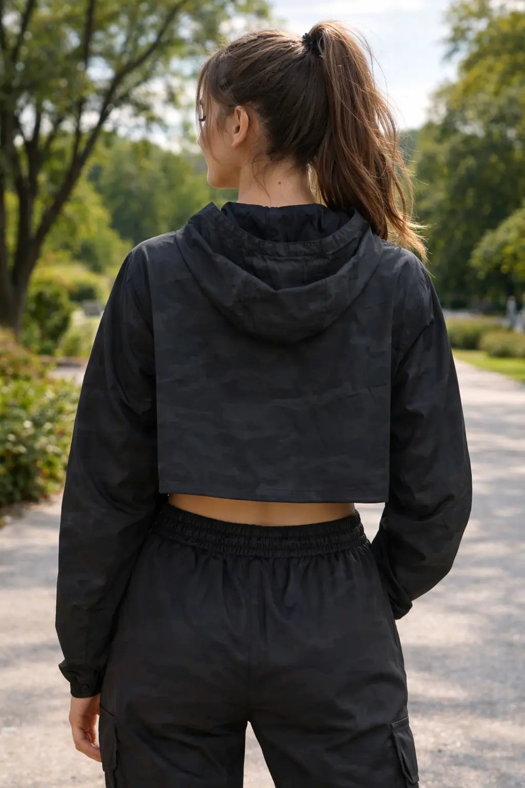 Neon Spur Logo Camo Crop Windbreaker Hoodie