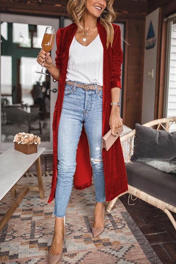 Luxe Velvet Long Coat – Soft, Elegant, and Stylish Velvet Outerwear for Women