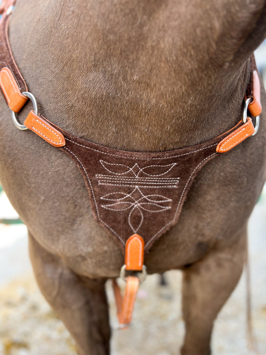 Chocolate Suede Bootstitch Bikini Breast Collar