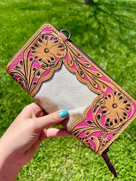 Pink Tooled Ladies Wallet