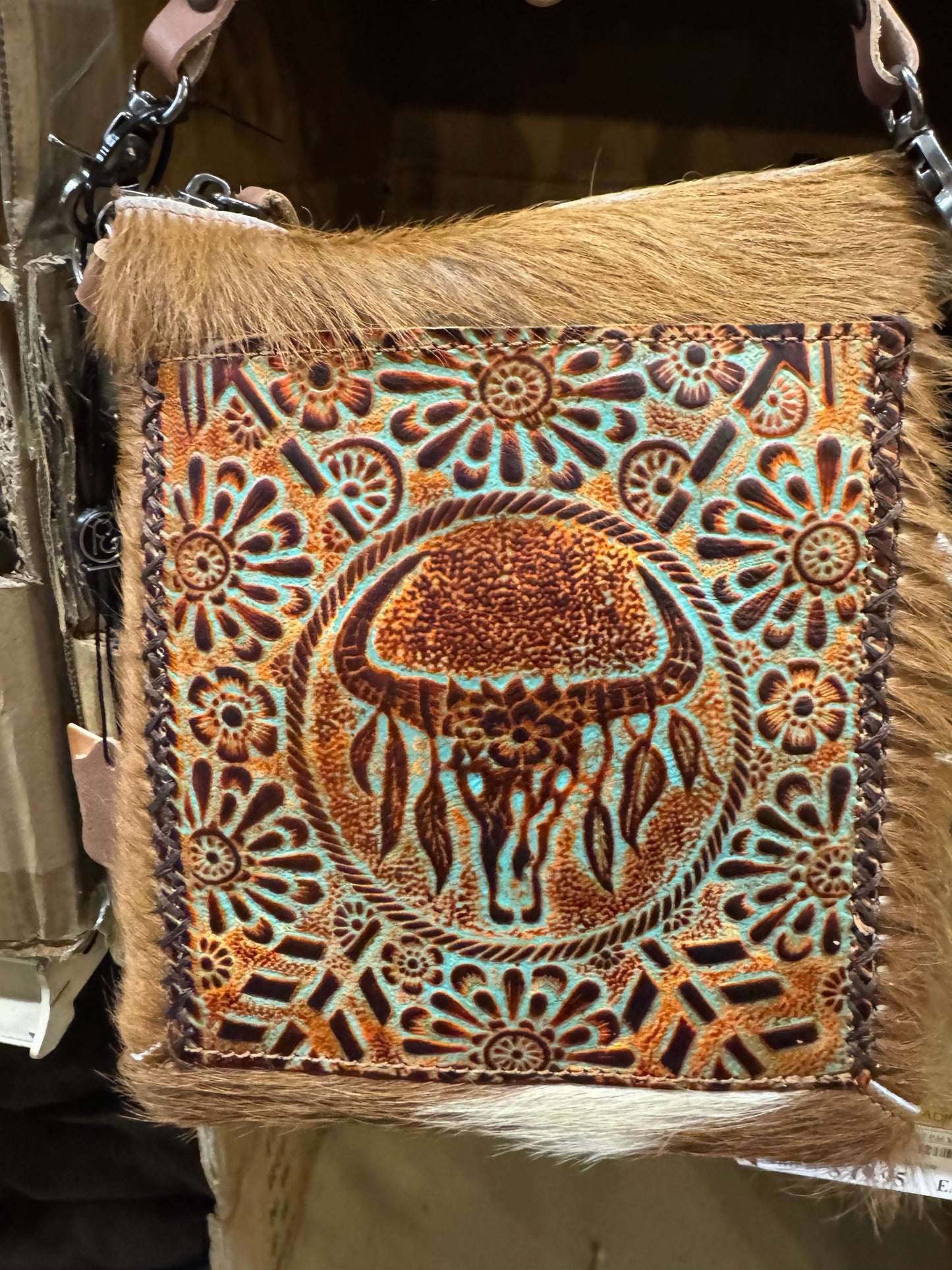 Cowskull Tooled Leather Crossbody Purse
