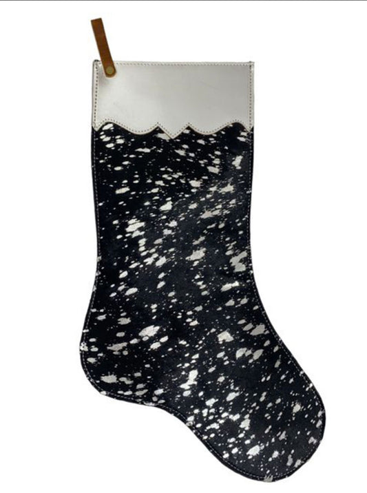Metallic Acid Wash Cowhide Leather Christmas Stocking