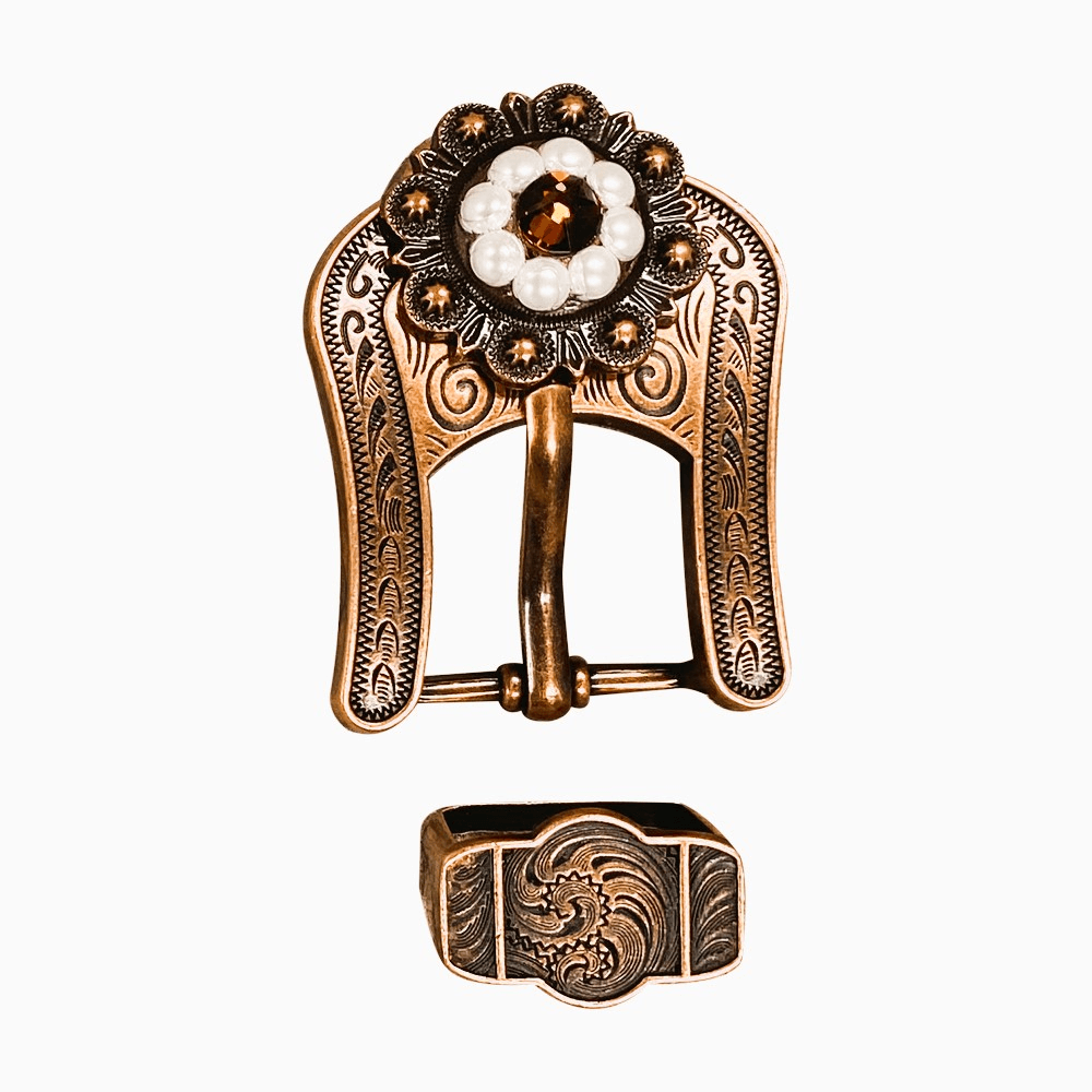 Topaz, AB & Pearl Copper European Crystal Buckle and Keeper Set