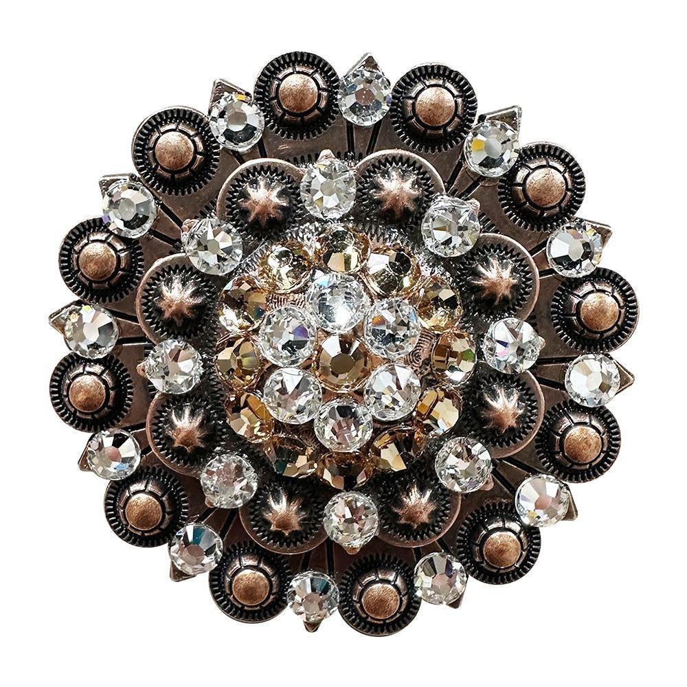 Copper Champagne, Clear Crystal Conchos Sizes from 1"-3" and Buckles