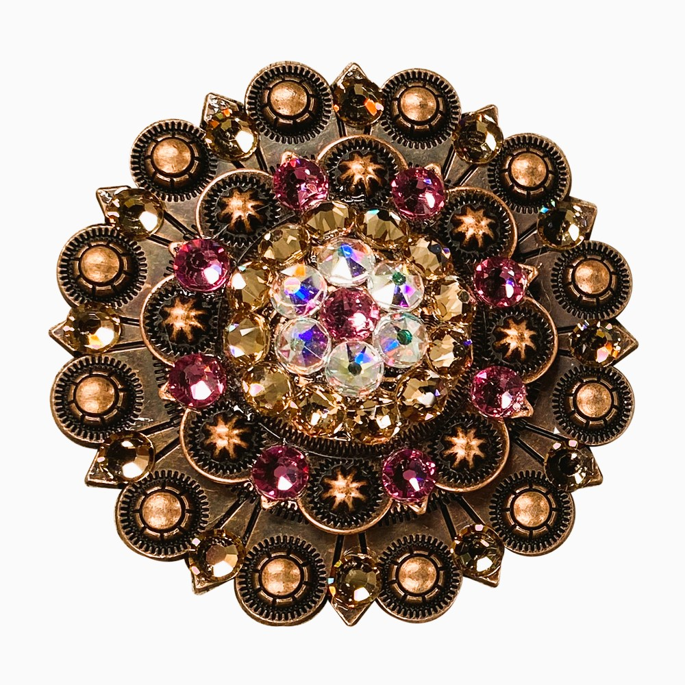 Copper Pink - AB - Champagne - Crystal Conchos Sizes from 1"-3" and Buckles