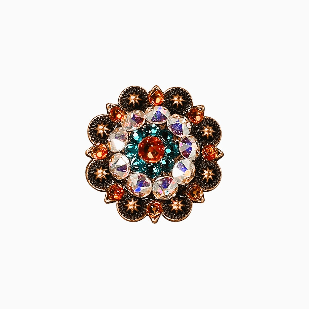 Fire Opal Teal & AB Copper 1.5" European Crystal Concho