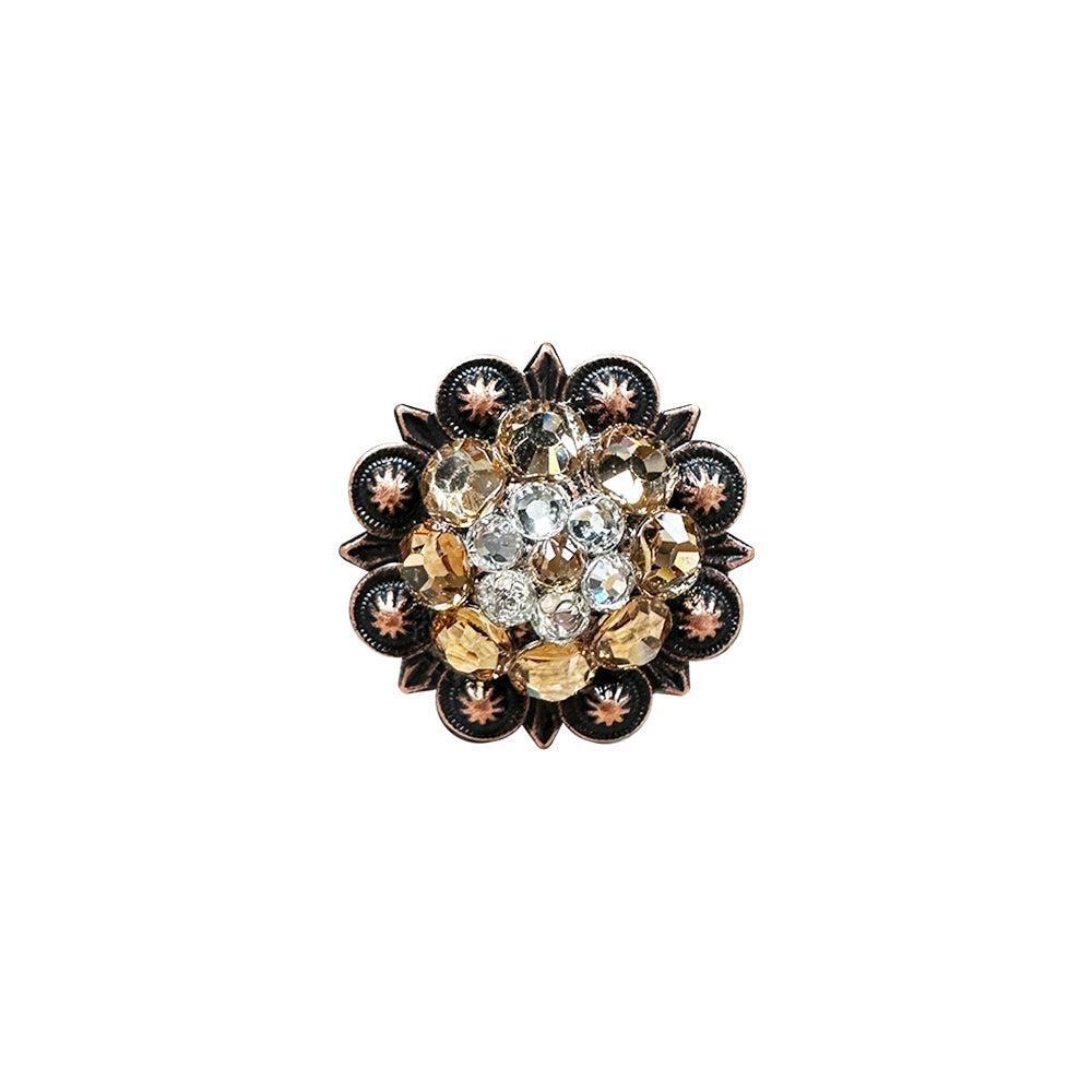 Copper Champagne, Clear Crystal Conchos Sizes from 1"-3" and Buckles