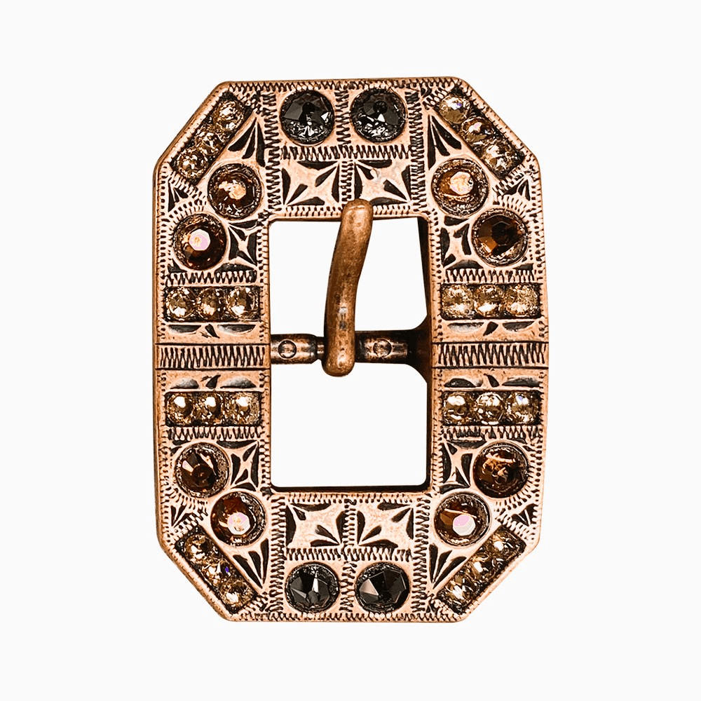 Jet Champagne & Topaz Copper European Crystal Square Cart Buckle
