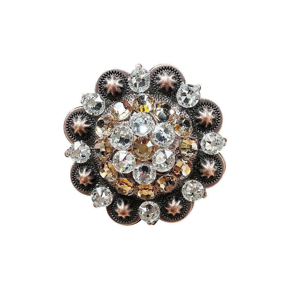 Copper Champagne, Clear Crystal Conchos Sizes from 1"-3" and Buckles