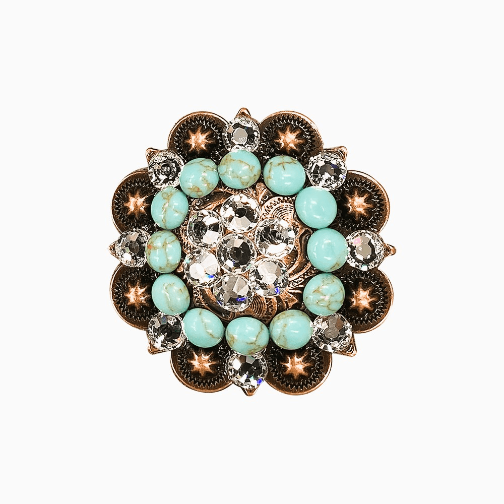 Fashion Turquoise & Clear Copper 2" European Crystal Concho
