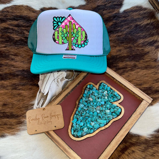 Cactus Turquoise Spade Foam Front Western Trucker Hat