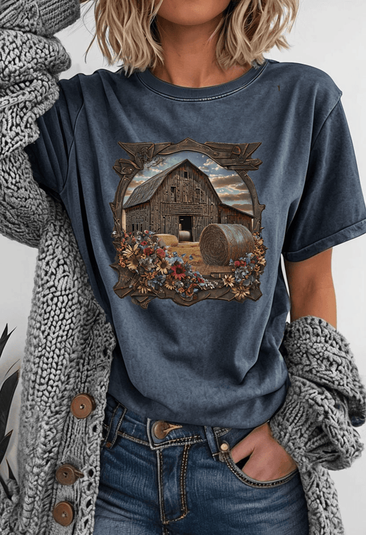 Weathered Barn and Wildflowers Tee
