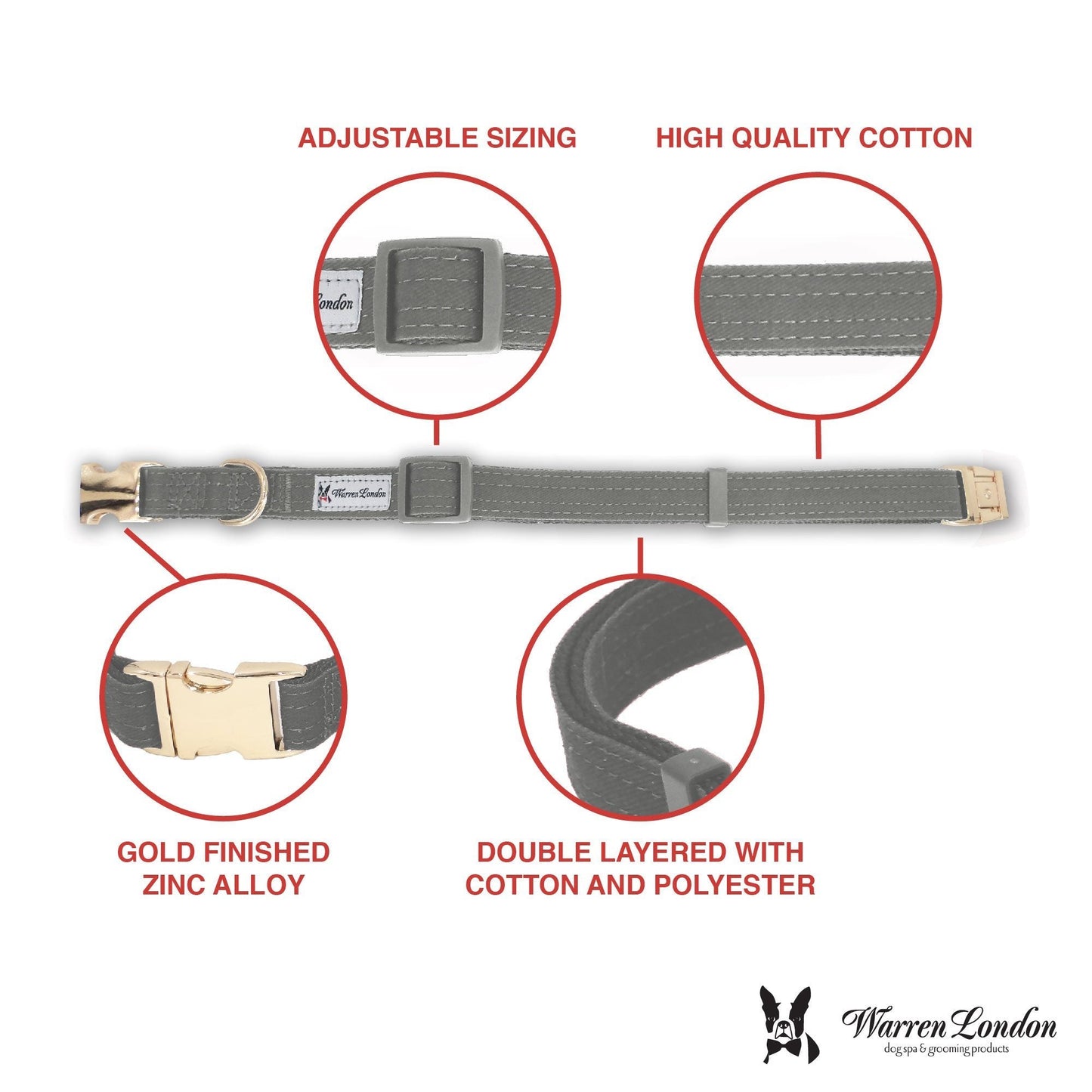 Fabric Dog Collar - Grey