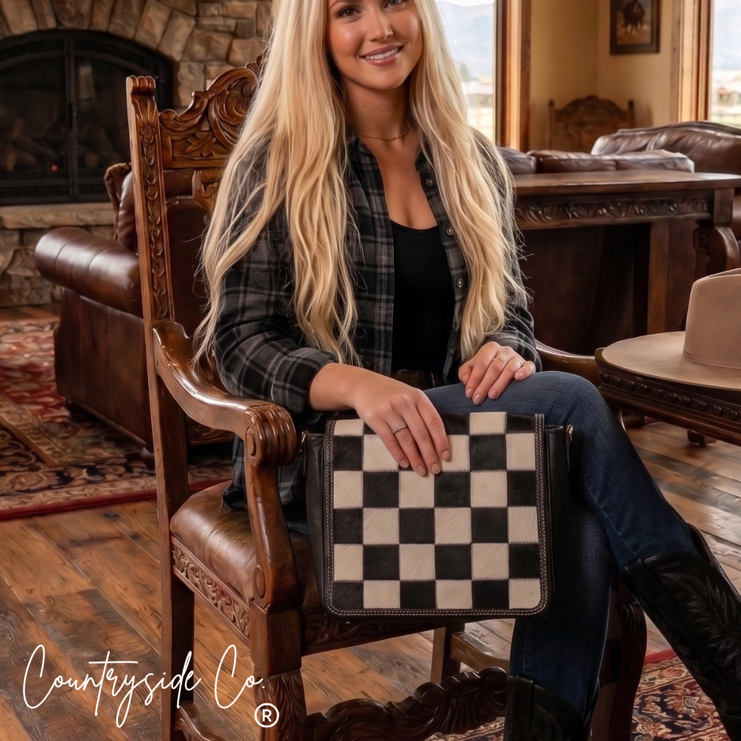 Bandera Nights Checkered Cowhide Concealed Carry Purse